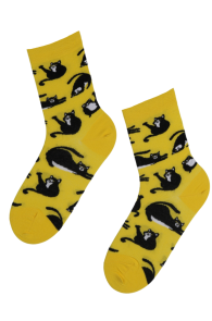 FURRY yellow socks with cats