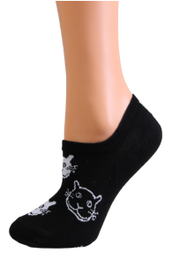 Укороченные хлопковые носки-следки чёрного цвета с кошачьими мордочками HAPPY | Sokisahtel