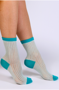 Фантазийные носки лазурного цвета с сетчатым узором GAJA | Sokisahtel