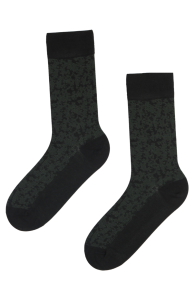 Мужские костюмные носки чёрного цвета из вискозы с узором темно-зелёного цвета HANDSOME | Sokisahtel