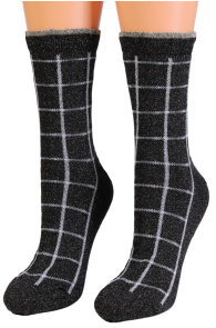 Хлопковые носки чёрного цвета с блеском и узором в клеточку HEAVEN | Sokisahtel