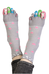 Хлопковые пальчиковые носки серого цвета с очаровательными котятами HILLARY | Sokisahtel