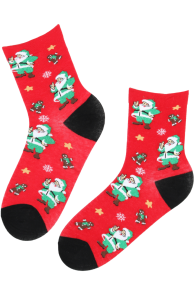 Хлопковые носки красного цвета в новогодней тематике с Дедом Морозом HOLIDAY | Sokisahtel
