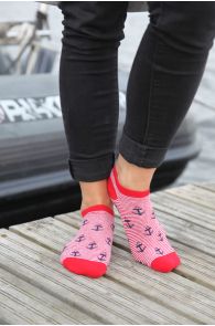 Женские низкие носки красного цвета с узором в виде якорей MERMAID | Sokisahtel