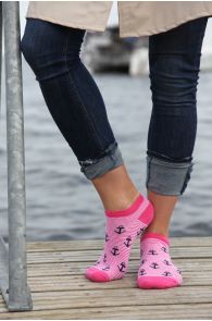 Женские низкие носки розового цвета с узором в виде якорей MERMAID | Sokisahtel