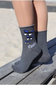 Женские хлопковые носки серого цвета с эстонской тематикой TIINA | Sokisahtel