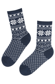 Хлопковые уютные носки тёмно-синего цвета с нордическим узором LAPLAND | Sokisahtel