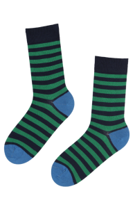 Хлопковые носки тёмно-синего цвета в зелёную полоску JOEL | Sokisahtel