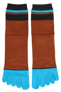Хлопковые пальчиковые носки оранжевого цвета в чёрную полоску JOSE | Sokisahtel