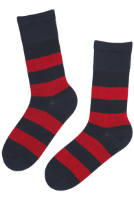 Хлопковые мужские носки тёмно-синего цвета в красную полоску JULIEN | Sokisahtel