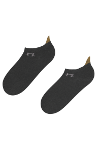 Хлопковые укороченные (спортивные) носки тёмно-серого цвета с блестящим контуром кошачьей мордочки KITTYCAT | Sokisahtel