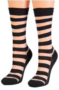 Хлопковые носки чёрного цвета с полосатым узором и прозрачной вставкой KORNELIA | Sokisahtel