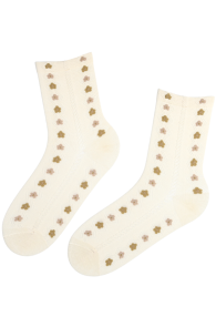 Хлопковые носки кремово-белого цвета с тканым узором LEONELLA | Sokisahtel