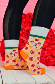 Хлопковые носки оранжевого цвета с кошачьими мордочками LEV | Sokisahtel