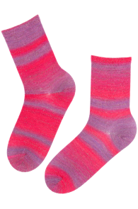 Тёплые шерстяные носки розового цвета с полосатым узором LIILIAN | Sokisahtel