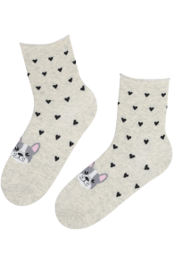Хлопковые носки светло-серого цвета с собачьими мордочками LIISBETH | Sokisahtel