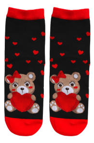 Хлопковые романтичные носки чёрного цвета с милыми мишками MADLE | Sokisahtel