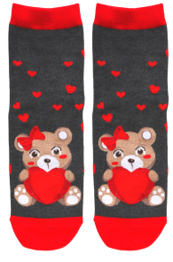 Хлопковые романтичные носки тёмно-серого цвета с милыми мишками MADLE | Sokisahtel