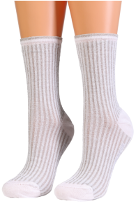 Хлопковые носки белого цвета с блестящим полосатым узором MARCIANO | Sokisahtel