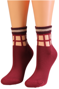 Фантазийные носки винно-красного цвета с блестящим краем и тюлевыми вставками MARLEY | Sokisahtel