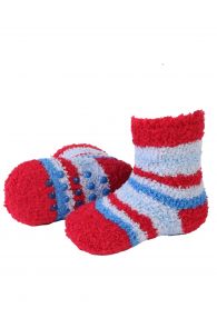 Пушистые домашние носки красно-синего цвета с узором в полоску и с нескользящей подошвой для малышей MIKK | Sokisahtel