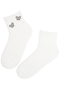 Мягкие фантазийные носки белого цвета с узором из стразов MINNI | Sokisahtel