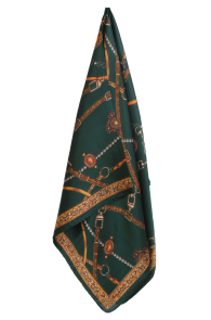 Шейный платок тёмно-зелёного цвета с яркими акцентами и узором в виде ремней и цепей MODENA | Sokisahtel