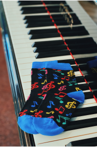 Детские носки черного цвета с разноцветными нотами MUSIC | Sokisahtel