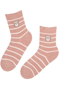 OTELLO light pink warm socks with a bear | Sokisahtel