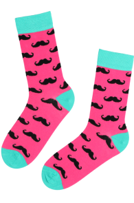 PELLE pink cotton socks with moustache pattern for men | Sokisahtel