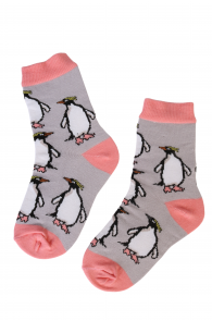 Детские хлопковые носки серого цвета с изображением пингвинов PINGU | Sokisahtel