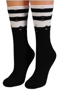 Чёрные хлопковые носки в "рваном" стиле с полосками POSITANO | Sokisahtel