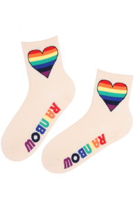 Хлопковые носки кремово-белого цвета с радугой RAINBOW | Sokisahtel