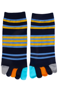 Хлопковые пальчиковые укороченные носки синего цвета в голубую полоску RIHARD | Sokisahtel