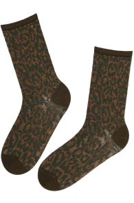 RIINU dark green leopard print wool socks | Sokisahtel