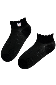 Хлопковые короткие носки чёрного цвета с узором в виде милых кошачьих мордочек RITA | Sokisahtel