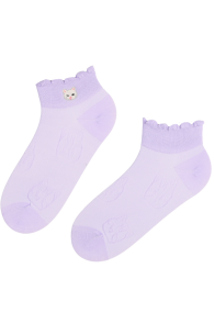 Хлопковые короткие носки лавандового цвета с узором в виде милых кошачьих мордочек RITA | Sokisahtel