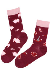 ROBERTO burgundy socks with pigs | Sokisahtel