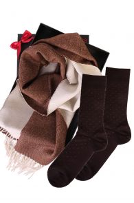 Подарочный комплект из шерстяных носков VEIKO и коричнево-белого шарфа из шерсти альпака для мужчин | Sokisahtel