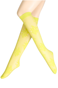 Тонкие фантазийные гольфы жёлтого цвета с цветочным узором DENISE от Sarah Borghi | Sokisahtel