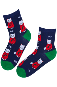 SELMA dark blue cotton cat socks | Sokisahtel