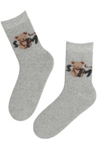 SMILE BEAR light grey cotton socks with a bear | Sokisahtel