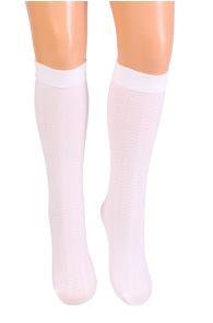 DESIRE white patterned knee-highs for girls | Sokisahtel