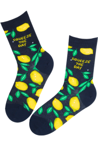 Тёмно-синие хлопковые носки с лимонами SQUEEZE THE DAY | Sokisahtel