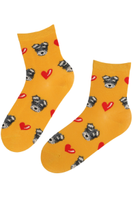 Хлопковые носки оранжевого цвета с узором в виде сердец и собачьих мордочек STEFANO | Sokisahtel
