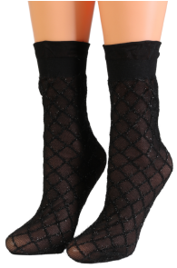 Фантазийные носки чёрного цвета с блестящим ромбическим узором STELLA | Sokisahtel