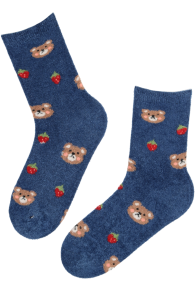Тёплые мягкие носки синего цвета с милыми медвежатами TOBIA | Sokisahtel