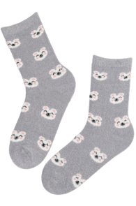 TOBIA grey soft socks with a bear | Sokisahtel