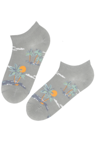 Хлопковые укороченные (спортивные) носки серого цвета с пальмовыми островами TROOPIKA | Sokisahtel