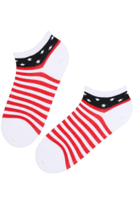 Хлопковые укороченные (спортивные) носки белого цвета со звёздами и в полоску USA | Sokisahtel
